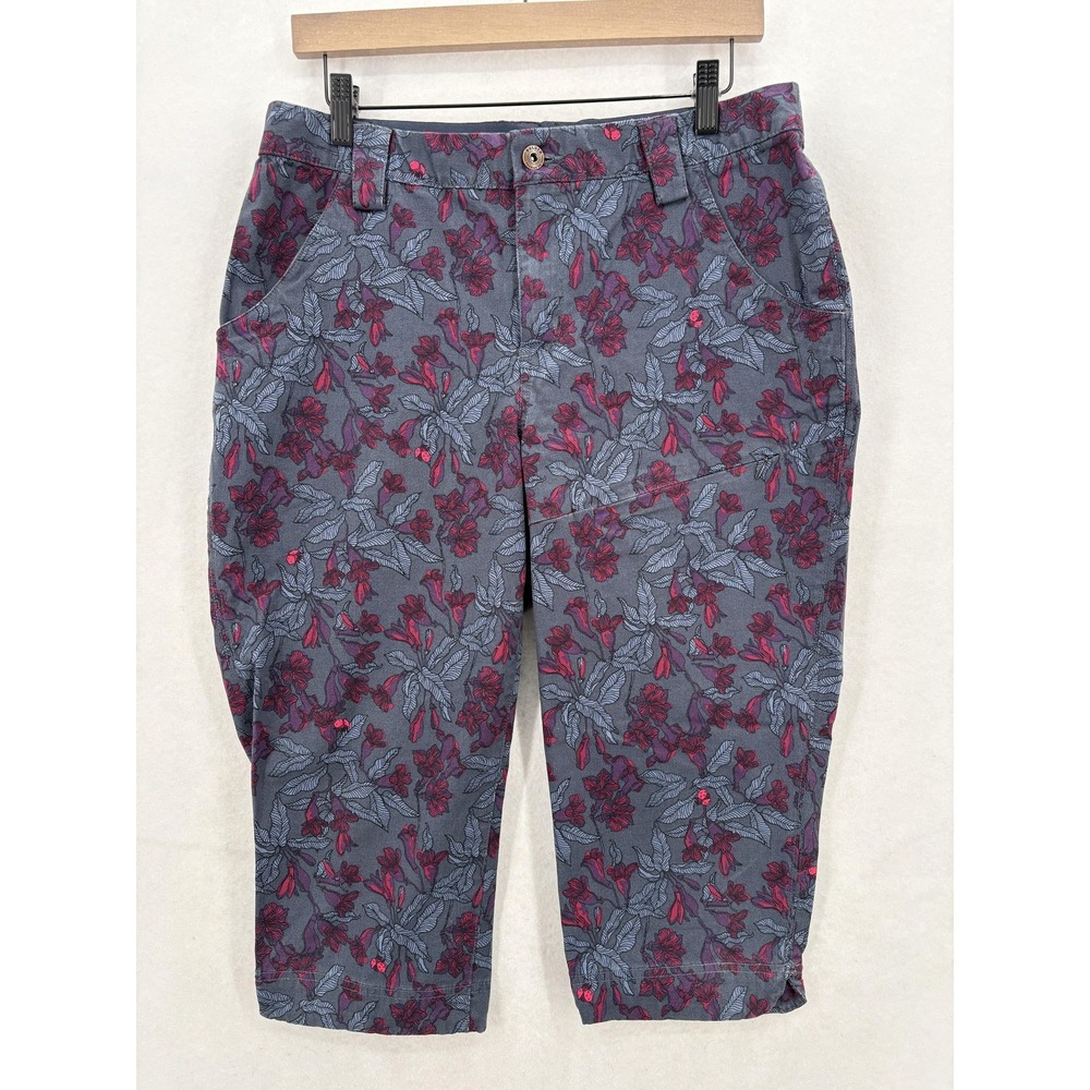 Duluth Rootstock Gardening Petal Pusher Pants Womens 10 Gray Floral Stretch